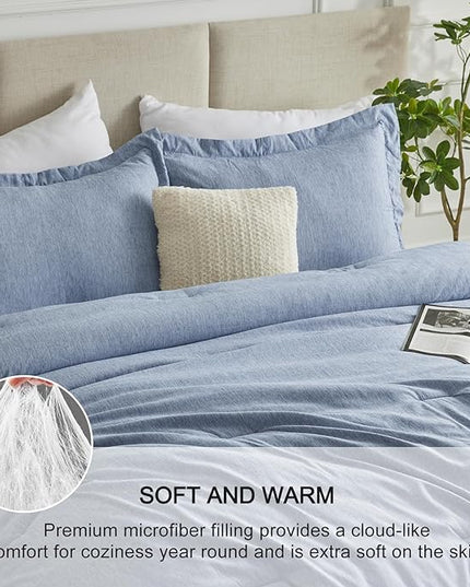 CozyLux King Size Comforter Set - 3 Pieces Blue Soft Luxury Cationic Dyeing Bedding Comforter for All Season, Breathable Lightweight Fluffy Bed Set with 1 Comforter and 2 Pillow Shams - LeafyLoom