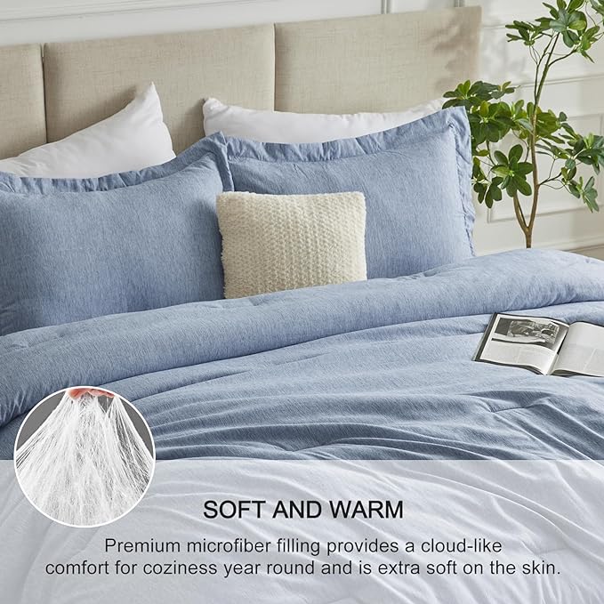 CozyLux King Size Comforter Set - 3 Pieces Blue Soft Luxury Cationic Dyeing Bedding Comforter for All Season, Breathable Lightweight Fluffy Bed Set with 1 Comforter and 2 Pillow Shams - LeafyLoom