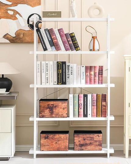 HCHQHS Bookshelf, 5-Tier Industrial Bookcase, White Open Book Shelf, Freestanding Tall Bookshelves with Metal Frame - LeafyLoom