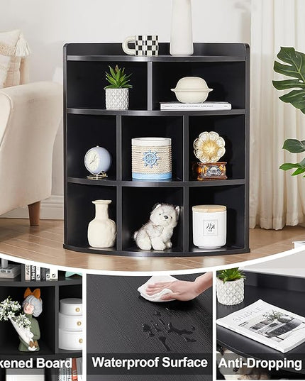 Vecelo 3-Tier Corner Cabinet with 8 Cubbies, Wooden Cube Storage Organizer, Modern Corner Bookshelf Units for Bedroom, Living Room, Study Room, Black - LeafyLoom
