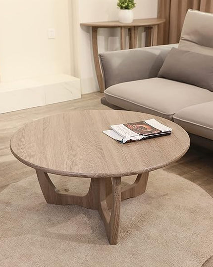 FINECASA Wooden Round Coffee Table Curved Leg, Accent Couch,Home Decoration, Living Room Tables, 36 x 18 Inches, Natural - LeafyLoom