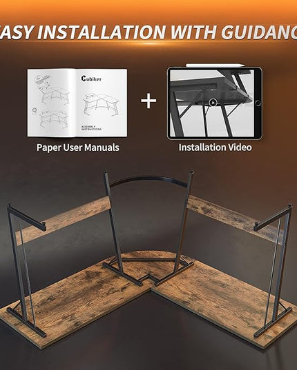 Cubiker L Shaped Desk, Computer Corner Desk, Gaming Desk with Monitor Stand, Home Office Study Writing Workstation, Space-Saving, Rustic Brown - LeafyLoom