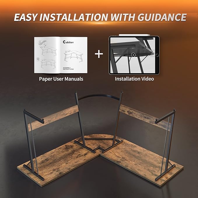Cubiker L Shaped Desk, Computer Corner Desk, Gaming Desk with Monitor Stand, Home Office Study Writing Workstation, Space-Saving, Rustic Brown - LeafyLoom