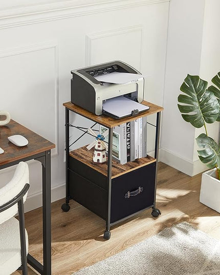 VECELO File Cabinet, Rolling Printer Stand with Large Fabric Drawer, Storage Cabinet Fits Letter Size, Ideal for Small Spaces, Apartments and Bedroom, Easy to Install, Brown+Black,2 Set - LeafyLoom