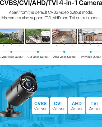 ZOSI 1080P 1920TVL Security Camera Outdoor Indoor,Hybrid 4-in-1 TVI/CVI/AHD/960H CVBS Bullet Cam for Analog Home Office Surveillance DVR CCTV System,IP67 Weatherproof,120ft IR Night Vision,Black ZOSI
