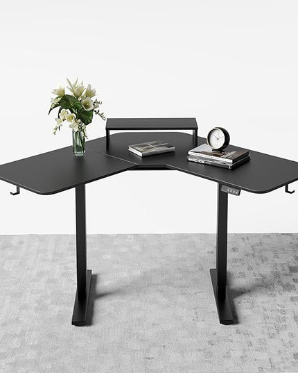 FEZIBO Corner Standing Desk, 48 Inches L Shaped Standing Desk, Electric Stand Up Corner Desk, Home Office Sit Stand Desk with Black Top and Frame - LeafyLoom