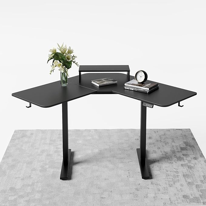 FEZIBO Corner Standing Desk, 48 Inches L Shaped Standing Desk, Electric Stand Up Corner Desk, Home Office Sit Stand Desk with Black Top and Frame - LeafyLoom