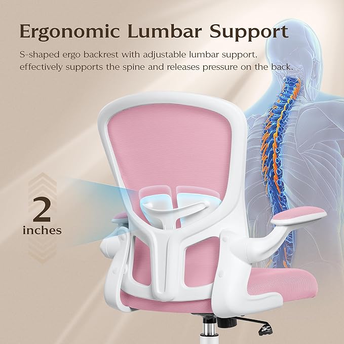 FelixKing Office Chair, Ergonomic Desk Chairs with Wheels Home Mesh Chair Adjustable Lumbar Support and Height, Ergo Chair for Working Gaming Use (Pink) - LeafyLoom