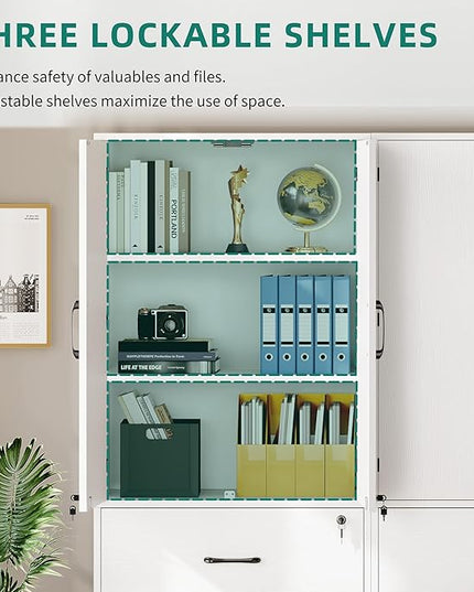 YITAHOME Wood File Cabinets, Heavy Duty Garage Tool Cabinets with Doors & Adjustable Shelves, Big Storage Filing Lockers for Home Office, Living Room, Pantry, Gym, Basement, Warehouse, White - LeafyLoom