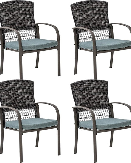 Pamapic 4 Piece Patio Dining Chair, Outdoor Dining Chair, Patio Wicker Chair for Backyard Garden Deck Poolside/Removable Cushions(Green) - LeafyLoom