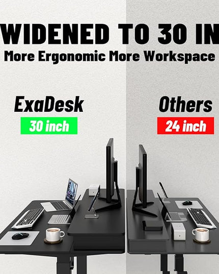48 * 30 Inches Electric Standing Widened Desk Adjustable Height with 4 Drawers, Double Storage Shelves Stand Up Desk, Home Office Workstation Sit Stand up Desk (Classical Black) - LeafyLoom