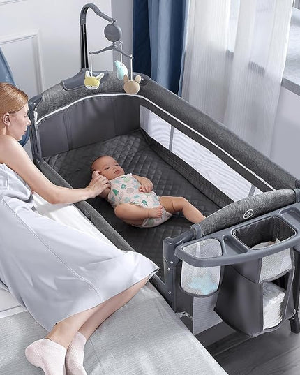 BabyBond Baby Bassinet Bedside Crib, Pack and Play with Sheet, Diaper Changing Table and Music Mobile from Newborn to Toddles, Portable Large Playard - LeafyLoom