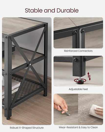 VASAGLE TV Stand, TV Console for TVs Up to 65 Inches, TV Table, 55.1 Inches Width, TV Cabinet with Storage Shelves, Steel Frame, for Living Room, Bedroom, Greige and Black ULTV094B02 - LeafyLoom