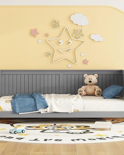 Bellemave Twin Size Wood Daybed, Wood DayBed Sofa Bed Frame for Living Room Bedroom,Solid Wood Daybed Twin Size Sofa Bed Frame with Wood Slat Support,No Box Spring Needed,Gray - LeafyLoom