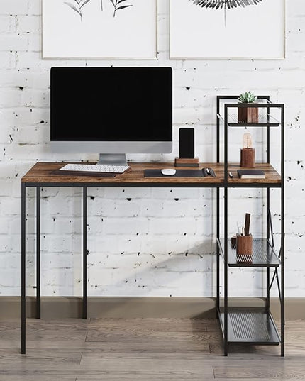 Lavish Home 80 BLT-SHF All-in-One Computer Desk with Shelves for Home Office, Bedroom, or Craft Table, Rustic Brown & Black - LeafyLoom
