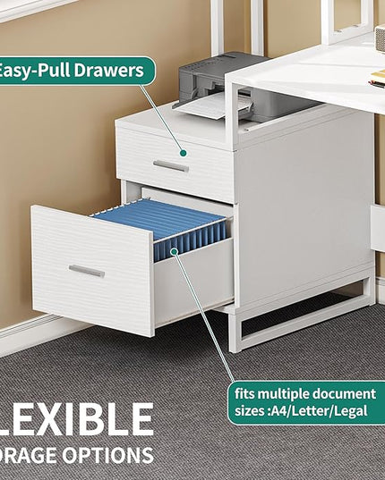 YITAHOME L Shaped Desk with Power Outlets & LED Lights, Reversible Computer Desk with Drawers & Hutch, Corner Desk Office Desk with Monitor Stand, Printer Stand, 2 Person Desk, White - LeafyLoom
