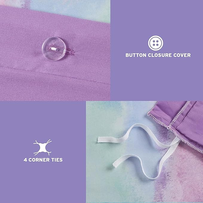Intelligent Design Duvet Cover Queen Bedding Sets for Girls & Boys Watercolor Tie Dye Queen Duvet Cover Set Kids, Microfiber Queen Size Duvet Cover Set, Pillow Cassiopeia, Full/Queen Lavender 4 Piece - LeafyLoom