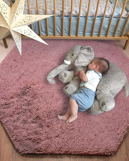 junovo Ultra Soft Rug for Nursery Children Room Baby Room Home Decor Dormitory Hexagon Carpet for Playhouse Princess Tent Kids Play Castle, Diameter 4.6 ft, Blush - LeafyLoom