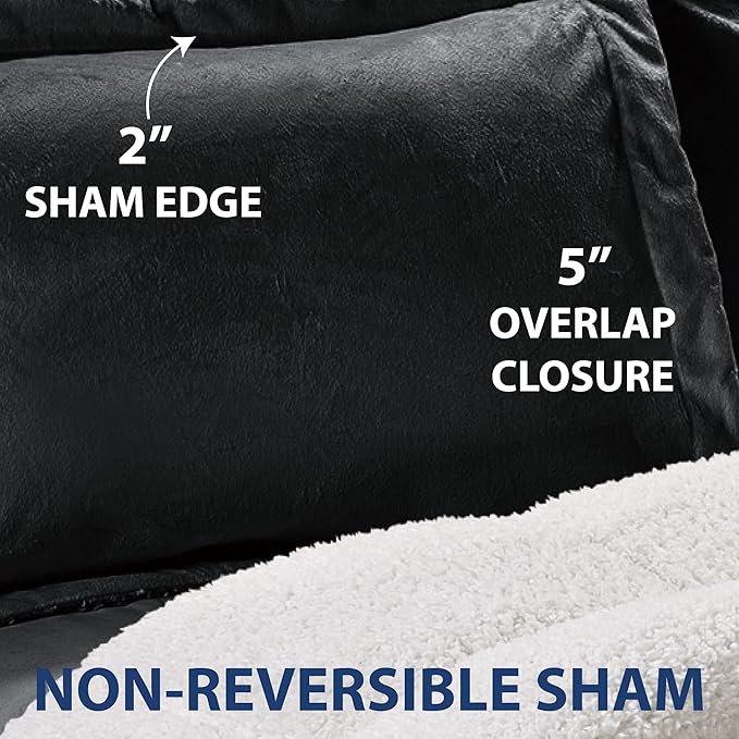 Cathay Home Twin Comforter Set: Ultra Soft and Plush Reversible Micromink and Sherpa 2-Piece Bedding Set, Black, Twin (66" x 86") - LeafyLoom