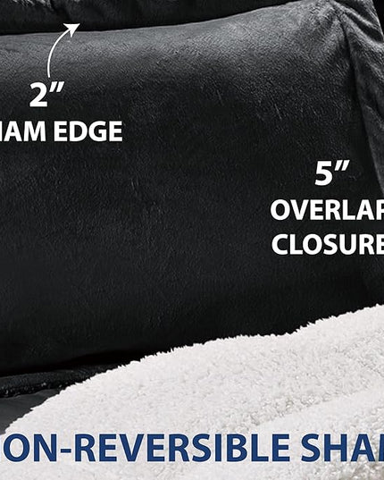 Cathay Home Comforter Set: Ultra Soft and Plush Reversible Micromink and Sherpa 3-Piece Bedding Set, Black, Queen (90" x 90") - LeafyLoom