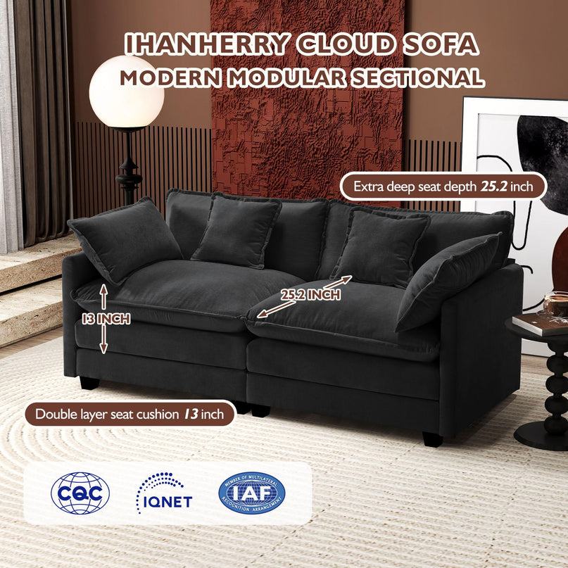 Ihanherry 111.4" L Shaped Modern Sofa Modular Sectional Cloud Couch with Ottoman, 4-Seat Chenille Deep Seat Sofa with Pillow for Living Room, Bedroom and Apartment, Beige LeafyLoom