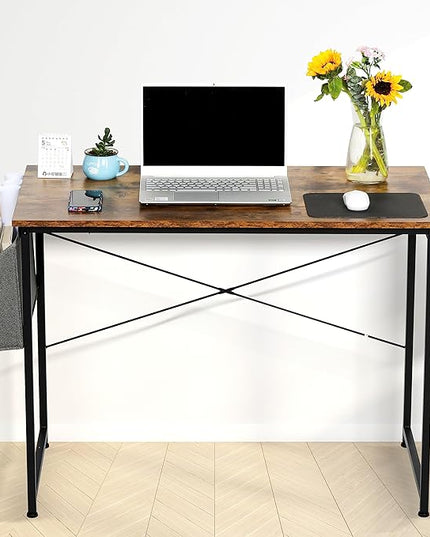 HealSmart Home Office Computer Desk, Modern Style Design with Headphone Hooks for Working, Writing and Gaming, 32 Inch, 47 Inches, Deep Brown - LeafyLoom