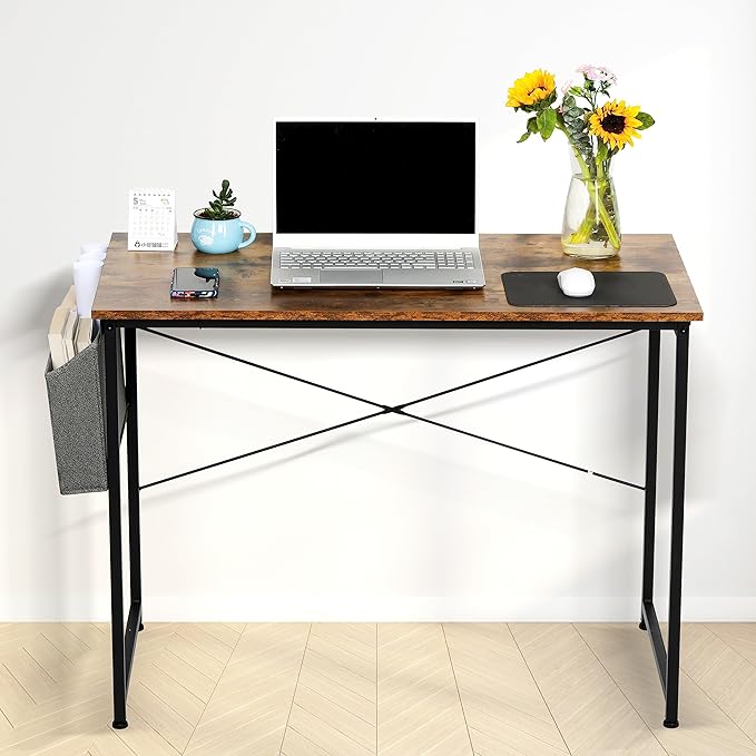 HealSmart Home Office Computer Desk, Modern Style Design with Headphone Hooks for Working, Writing and Gaming, 32 Inch, 47 Inches, Deep Brown - LeafyLoom
