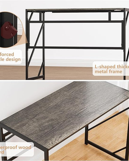 Elephance Folding Desk Writing Computer Desk for Home Office, No-Assembly Study Office Desk Foldable Table for Small Spaces - LeafyLoom