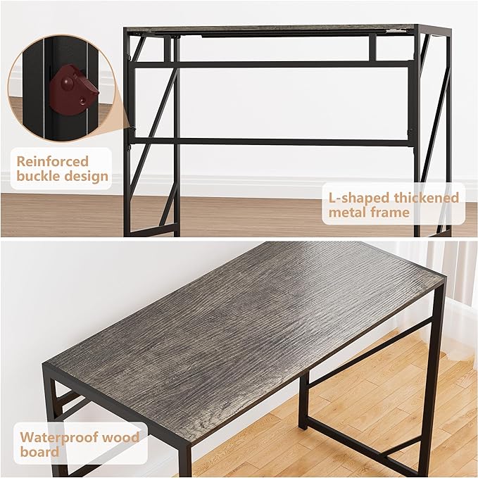 Elephance Folding Desk Writing Computer Desk for Home Office, No-Assembly Study Office Desk Foldable Table for Small Spaces - LeafyLoom