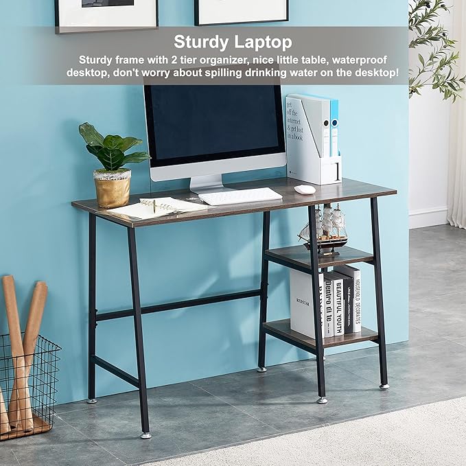 VECELO 43 Inch Home Office Computer Easy to Assemble Simple Table Modern Student Study Desk,Water Proof, Brown - LeafyLoom