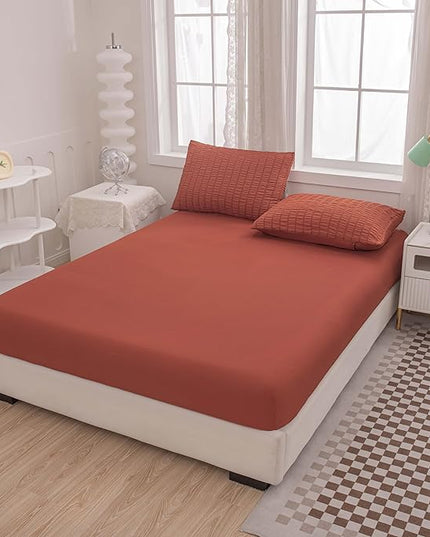 Burnt Orange Comforter Set Queen,Queen Sized Comforter Bedding Set, Burnt Orange Terracotta Bedding Set Queen Size,5 Pcs Lightweight Microfiber Bed Set - LeafyLoom