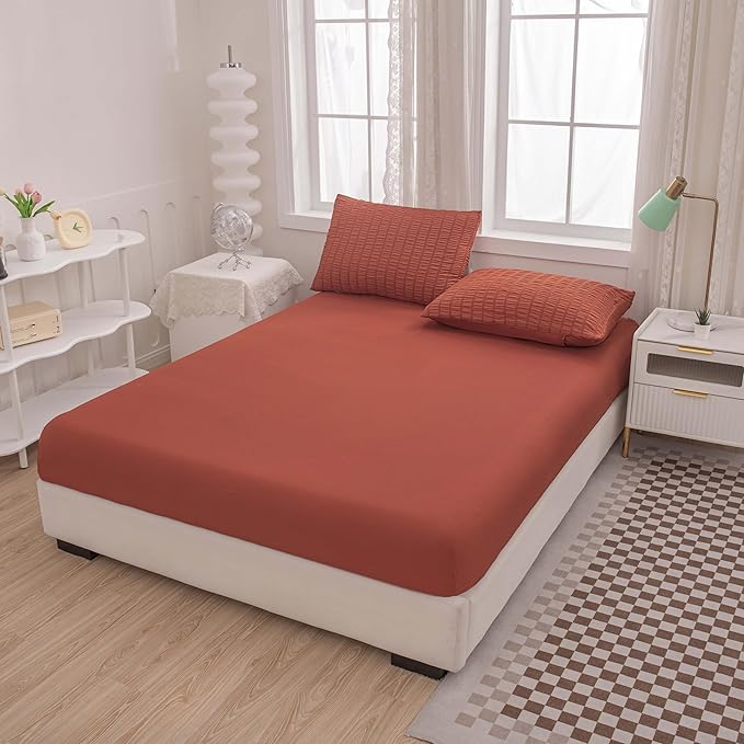 Burnt Orange Comforter Set Queen,Queen Sized Comforter Bedding Set, Burnt Orange Terracotta Bedding Set Queen Size,5 Pcs Lightweight Microfiber Bed Set - LeafyLoom