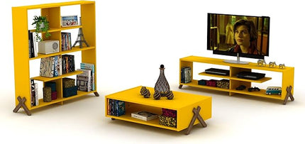 NicBex Coffee Table Wooden Coffee Table with Storage Rectangle Center Tables with Open Shelf and Metal Frame Dining Table for Living Room, Dining Room, Office, and Bedroom,35.4" W, Yellow - LeafyLoom