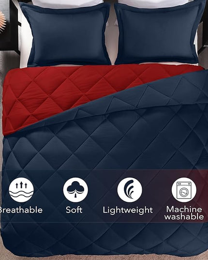 downluxe King Size Comforter Set - Red and Navy King Comforter, Soft Bedding Sets for All Seasons -3 Pieces - 1 Comforter (104"x92") and 2 Pillow Shams(20"x36") - LeafyLoom