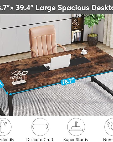 Tribesigns Modern Computer Desk, 78.7 x 39.4 inch X Large Executive Office Desk Computer Table Study Writing Desk Workstation for Home Office,Rustic/Black - LeafyLoom