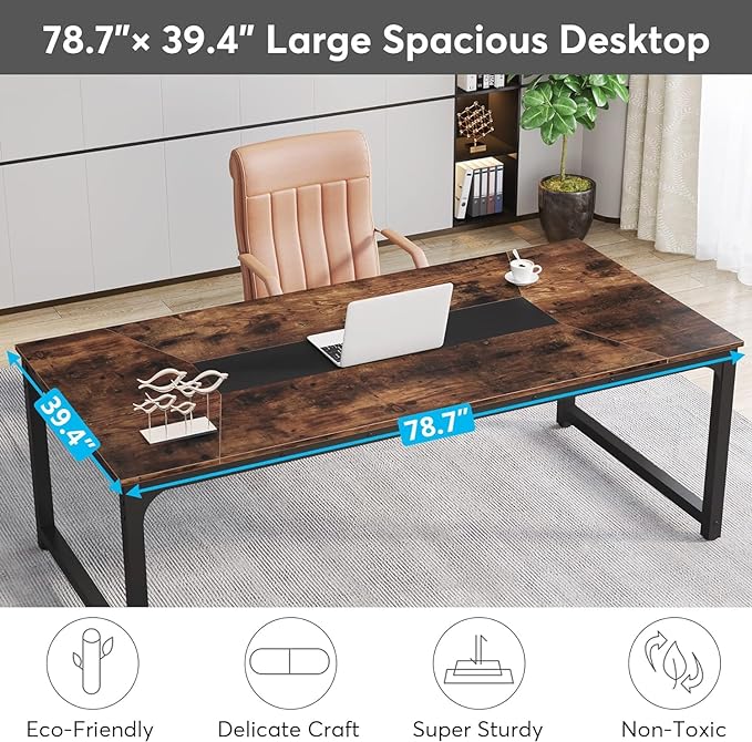 Tribesigns Modern Computer Desk, 78.7 x 39.4 inch X Large Executive Office Desk Computer Table Study Writing Desk Workstation for Home Office,Rustic/Black - LeafyLoom