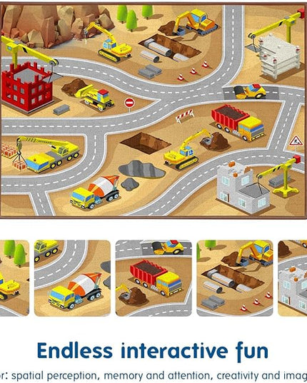Booooom Jackson Car Construction Rug for Kids,Non Slip Kids Rug,Construction Truck Play Mat,Construction Site Rug,Durable Fun Playtime Kids Car Play Rug,Toddler Car Mat,Excavator Rugs for Playroom - LeafyLoom