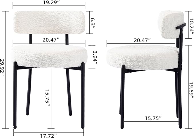 DYHOME Dining Chairs Set of 4, White Modern Upholstered Kitchen Dining Room Chairs, Boucle Dining Chairs Curved Backrest, Mid Century Kitchen Chairs with Black Metal Legs - LeafyLoom