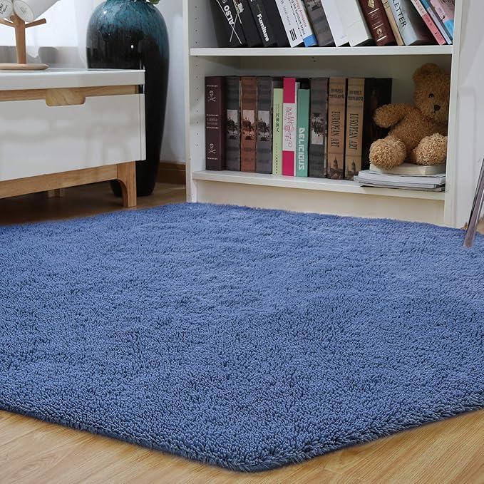junovo Ultra Soft Rug for Nursery Children Room Baby Room Home Decor Dormitory Hexagon Carpet for Playhouse Princess Tent Kids Play Castle, Diameter 4.6 ft, Navy Blue - LeafyLoom