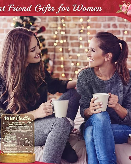 Linkax Bestie Gifts, Birthday Gifts for Women Teen Girls, 3D Illusion Lamp I Love You Friend Night Light for Best Friend Sister Girl Women BFF Holiday Friendship, Soft Warm White LED Wooden Table Lamp - LeafyLoom