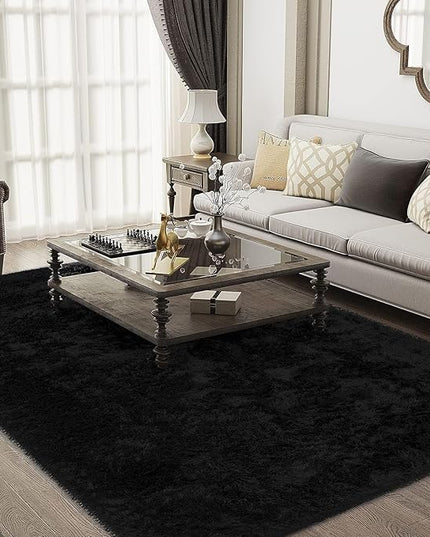 Ophanie Machine Washable 6 x 9 Rugs for Living Room,Black,Large Fluffy Fuzzy Plush Shag Comfy Soft，Non-Slip Indoor Floor Carpet,for Kids Boys Girls Dorm，Room,Bedroom,Playroom，Home Decor Aesthetic - LeafyLoom