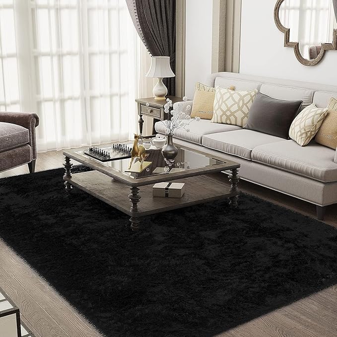 Ophanie Machine Washable 6 x 9 Rugs for Living Room,Black,Large Fluffy Fuzzy Plush Shag Comfy Soft，Non-Slip Indoor Floor Carpet,for Kids Boys Girls Dorm，Room,Bedroom,Playroom，Home Decor Aesthetic - LeafyLoom