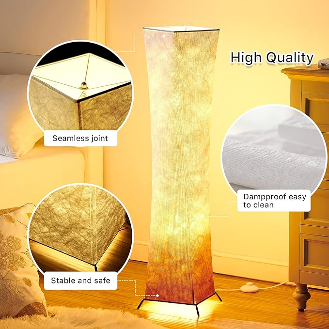 chiphy Floor Lamp, Dimmable 39" (XS) Tall Standing Lamp, 3 Levels Adjustable Brightness LED Bulbs, Column Floor Light, Red Gradient Fabric Lampshade, Home Decor for Living Room, Bedroom, Kids Room - LeafyLoom