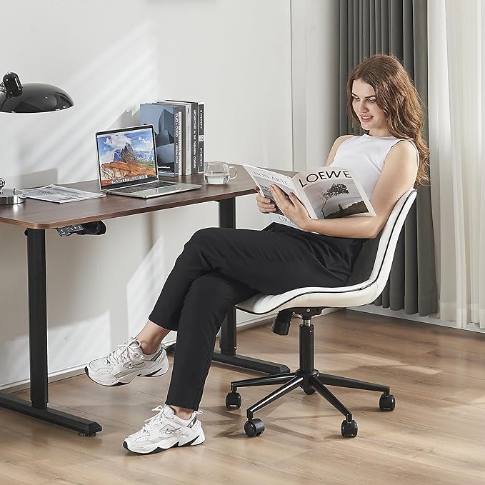 YOUTASTE Office Chair Modern Armless Desk Chair, Height Adjustable Swivel Rocking Computer Task Chair, Faux Leather Sewing Chairs with Wheels, Stylish Lounge Vanity Chair,White - LeafyLoom