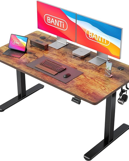BANTI 55'' Standing Desk, Electric Stand up Height Adjustable Home Office Table, Sit Stand Desk with Splice Board, Rustic Brown - LeafyLoom