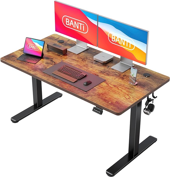 BANTI 55'' Standing Desk, Electric Stand up Height Adjustable Home Office Table, Sit Stand Desk with Splice Board, Rustic Brown - LeafyLoom