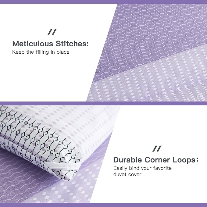 Litanika Lavender Comforter Set Twin/Twin XL - 2 Pieces Lightweight Lavender Purple White Colorblock Stripe Fluffy Bedding Comforter Sets, All Season Bed Set - LeafyLoom