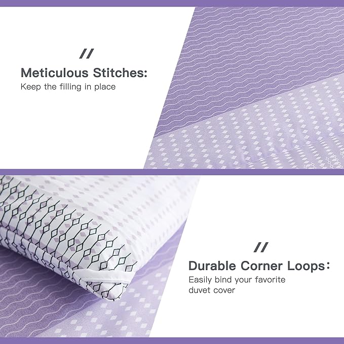 Litanika Lavender Comforter Set Queen - 3 Pieces Lightweight Lavender Purple White Colorblock Stripe Fluffy Bedding Comforter Sets, All Season Bed Set - LeafyLoom