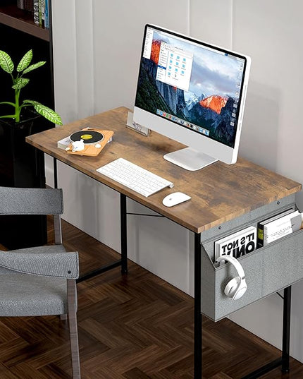 HealSmart Writing Study Worktable for Bedroom Small Desk, Modern Simple Style PC Table with Storage Bag, 47 Inch, Brown-New Version - LeafyLoom