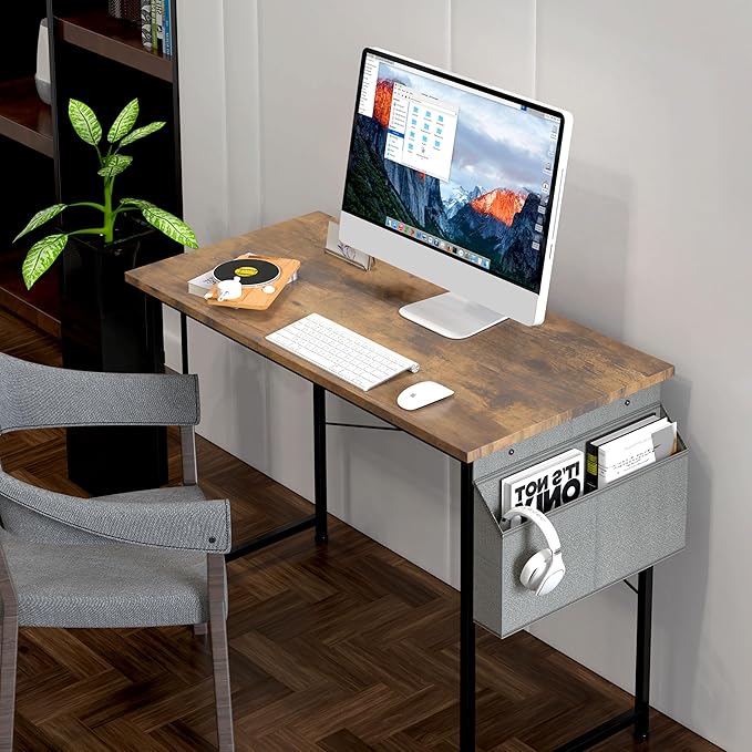 HealSmart Writing Study Worktable for Bedroom Small Desk, Modern Simple Style PC Table with Storage Bag, 47 Inch, Brown-New Version - LeafyLoom